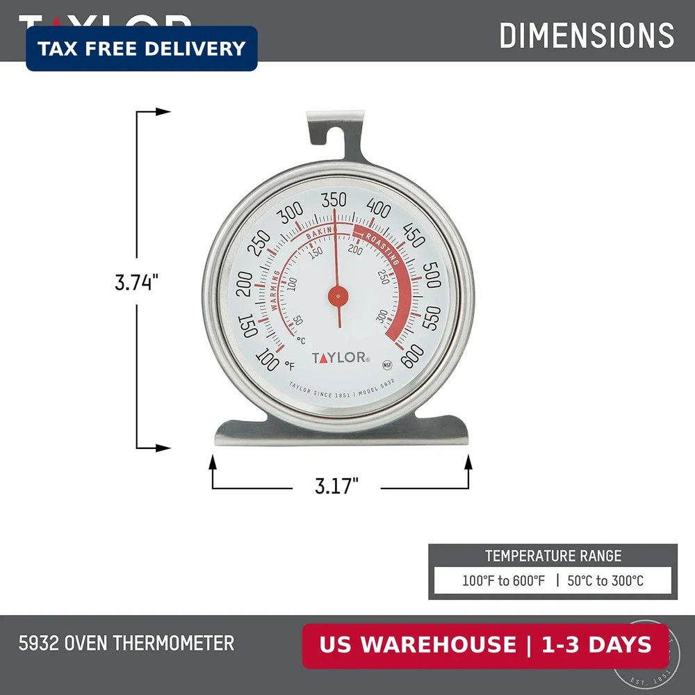 Taylor Precision Products Large Dial Thermometer, Silver