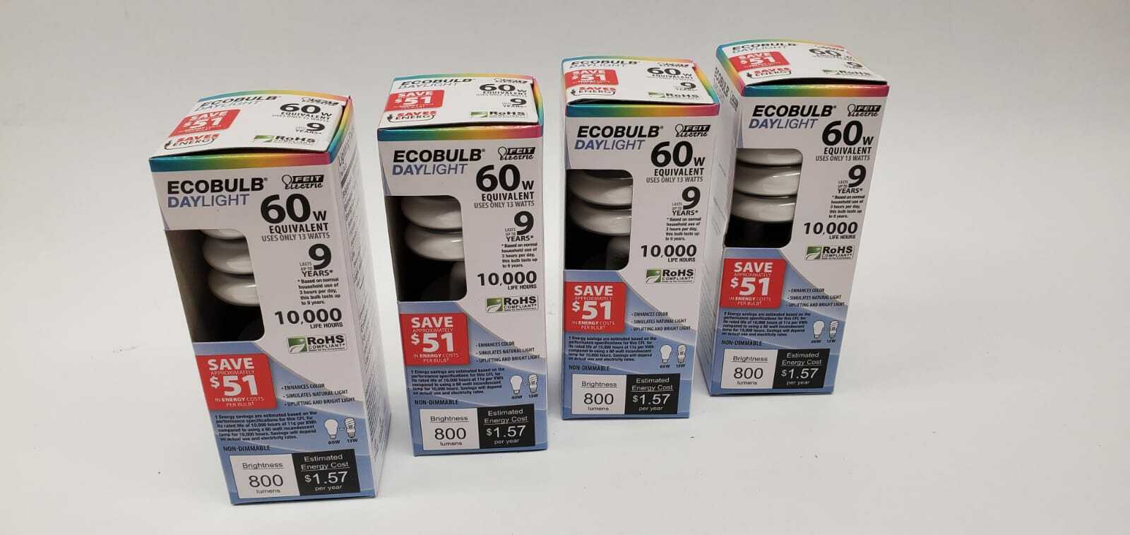 Feit Electric ESL13T/D 13 Watt Daylight Mini Twist Light Bulbs Lot of 4pcs