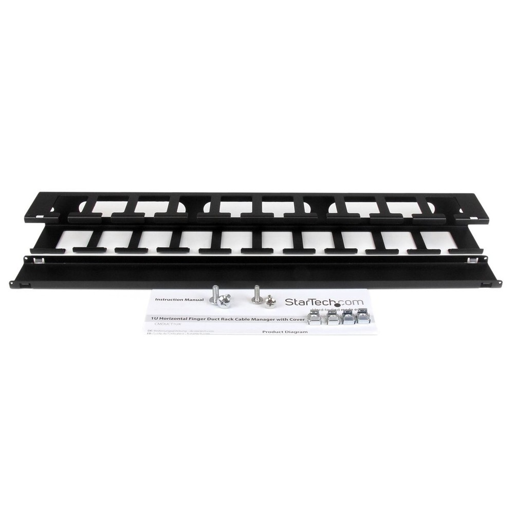 StarTech 1U Horizontal Finger Duct Rack Cable Management Panel with Cover