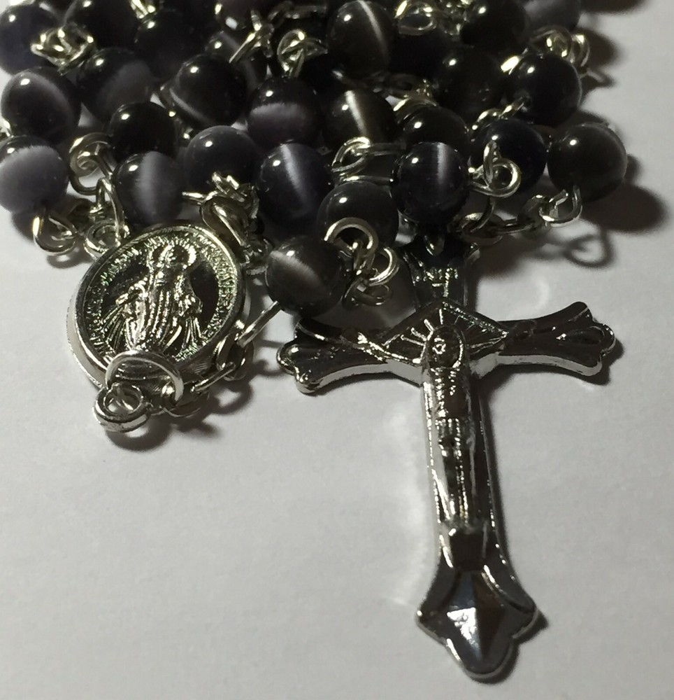 Black Cats Eye Catholic Prayer Rosary Beads