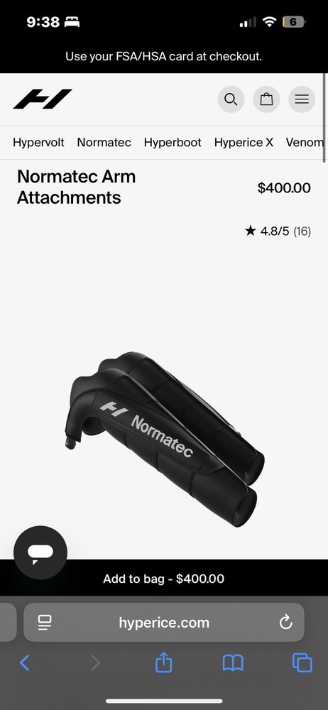 Hyperice Normatec 3 Arm Attachments Standard Black, Pair