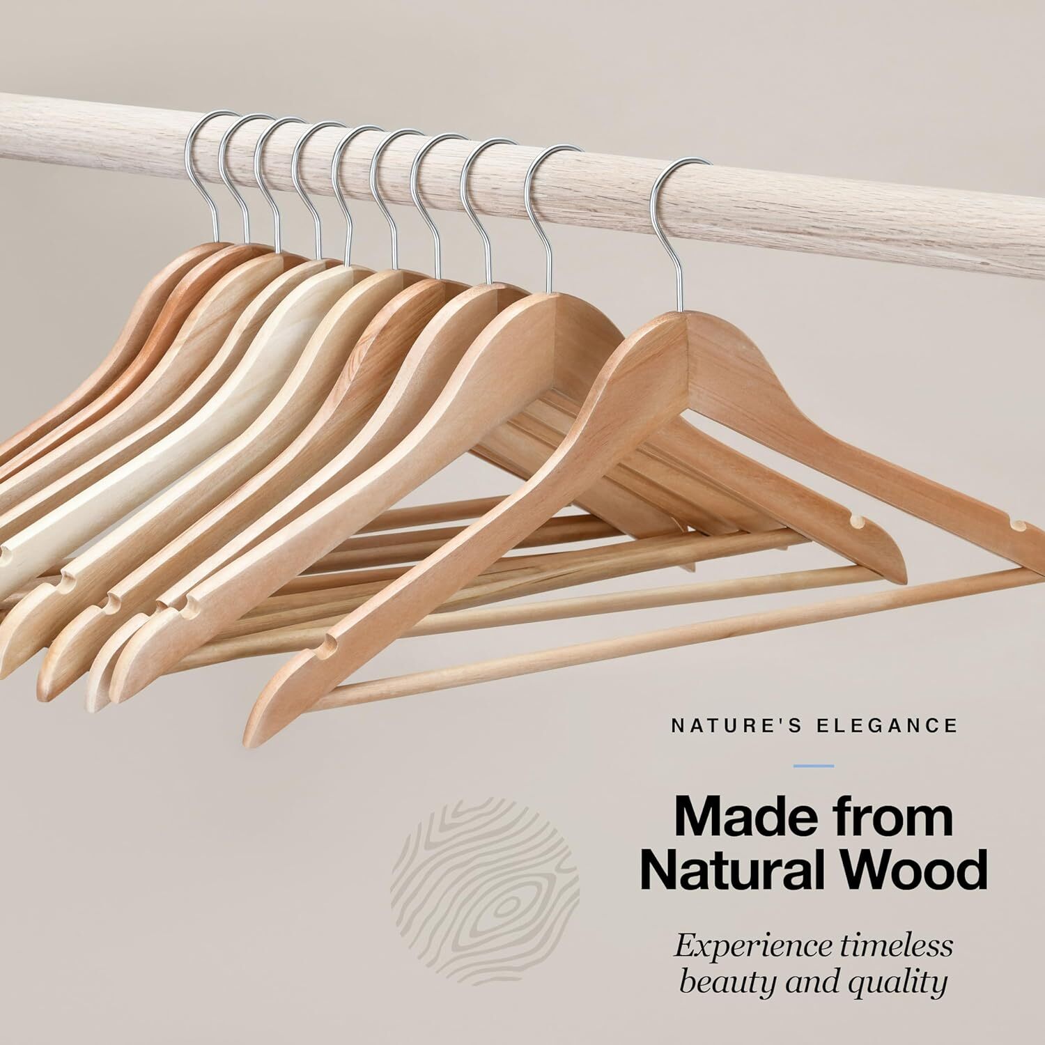 Wooden Hangers Pack of 20 & 50 & 100 Suit Hangers Premium Natural Finish Home US
