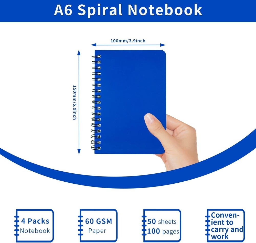 Spiral Notebook 4Pack Pocket Notebook 4.2"x 6.1" Pocket Notepad Small Notebook (
