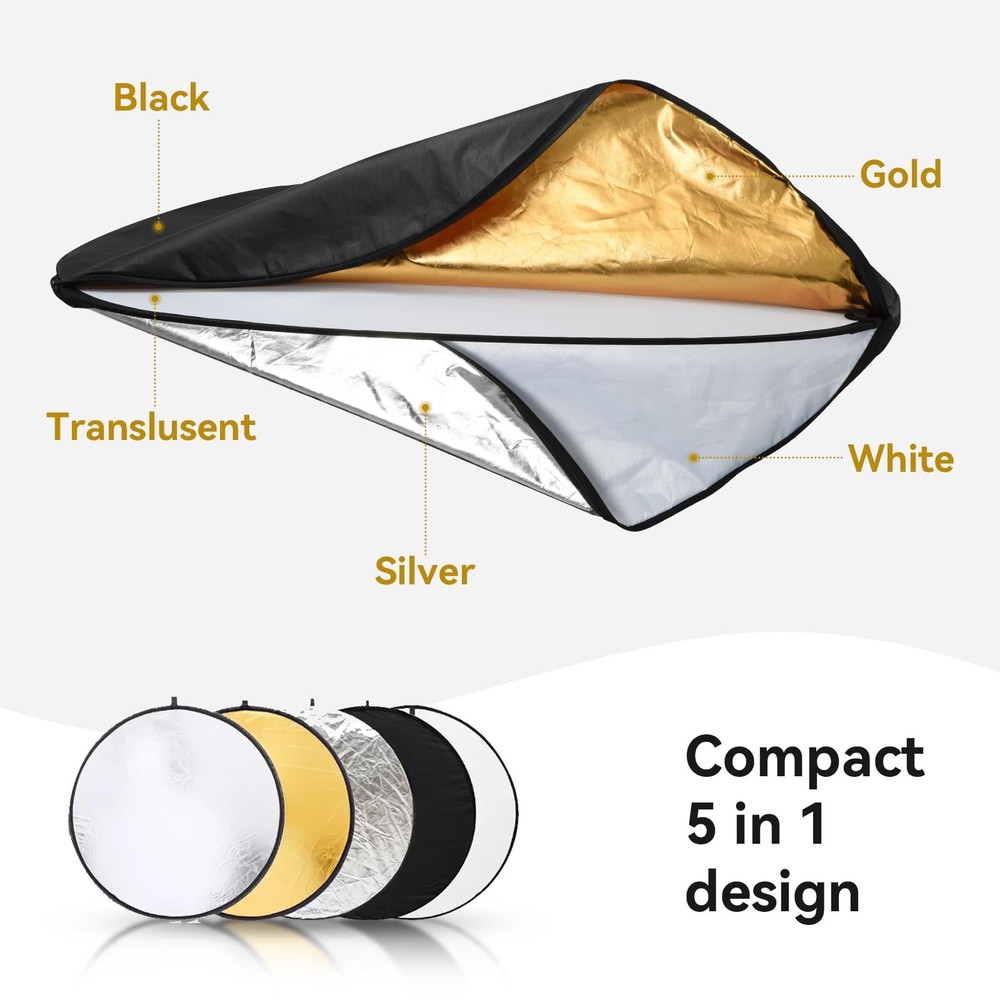 Light Reflector Stand Kit with Stand Diffuser 5 in 1 Collapsible Multi Disc w...