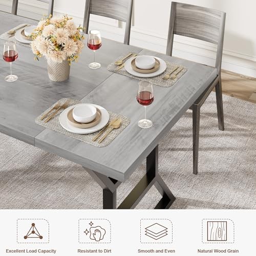 70.9 in Large Dining Room Table for 6, Rectangular Kitchen Table with Grey