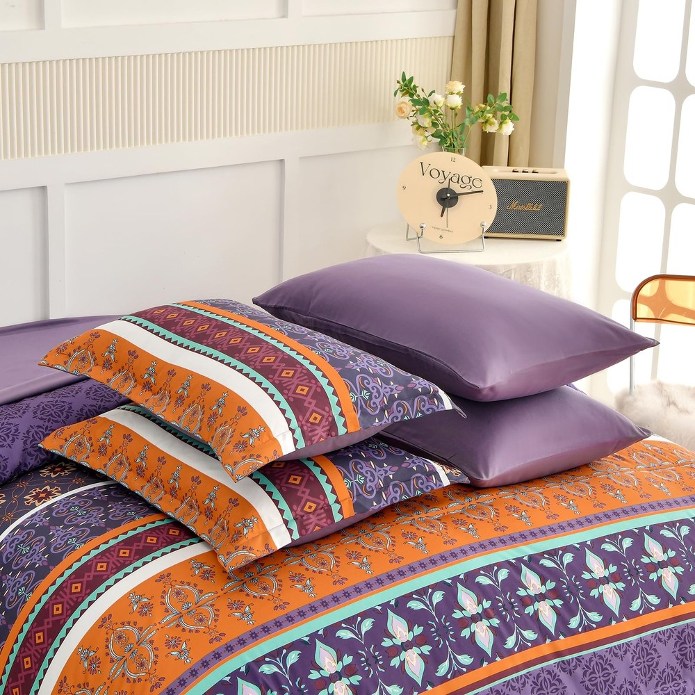 Boho Comforter Set King Size,7 Pieces Bohemian Striped Bedding Comforter Set ...