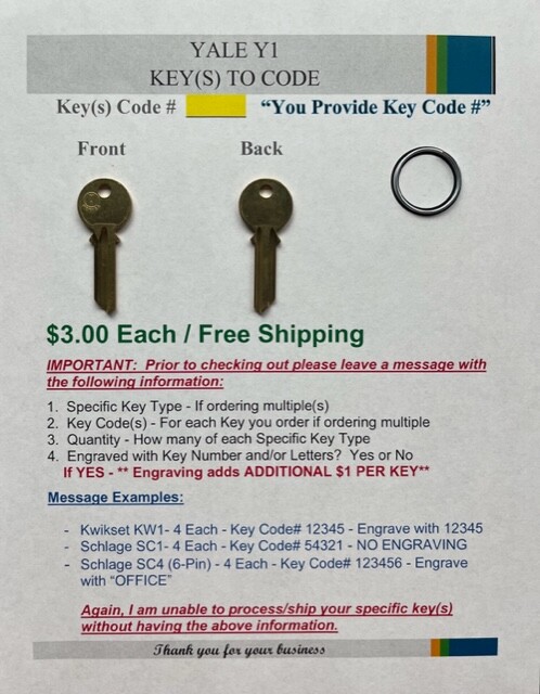Kwikset Schlage American Yale - Keys Cut to Code - Computerized Cut - 4 Total
