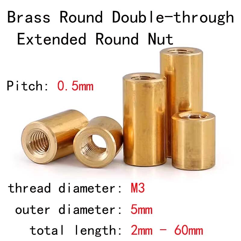 M3 Brass Double-through Round Studs Extended Through-hole Cylindrical Nuts