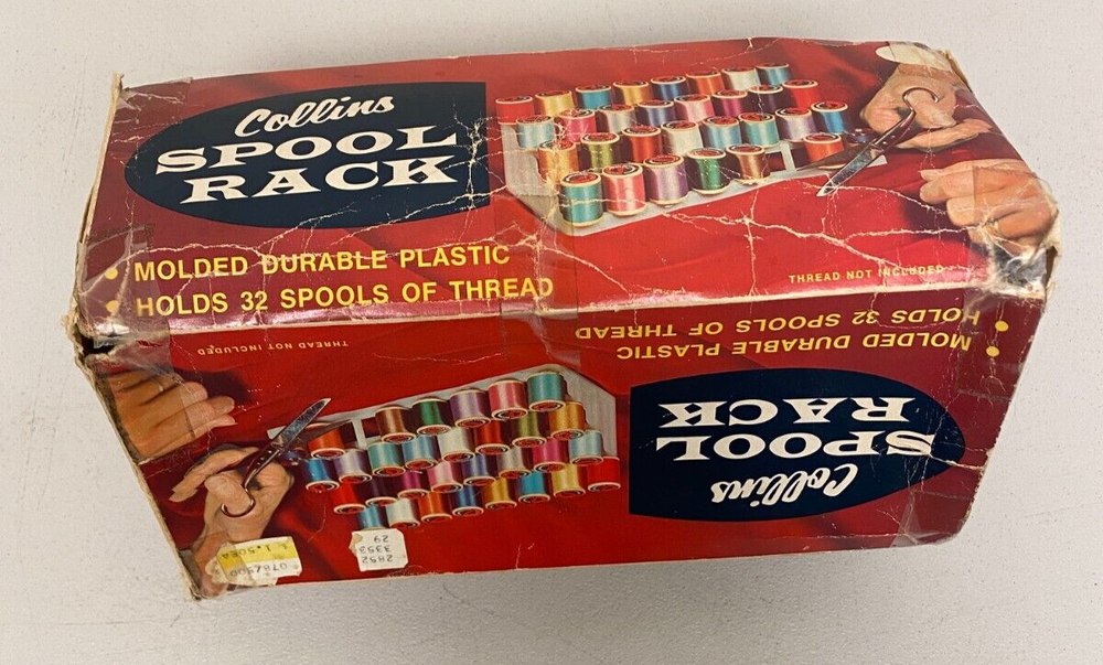 Vintage COLLINS SPOOL RACK HOLDS 32 SPOOLS OF THREAD/ WITH THREAD SPOOLS