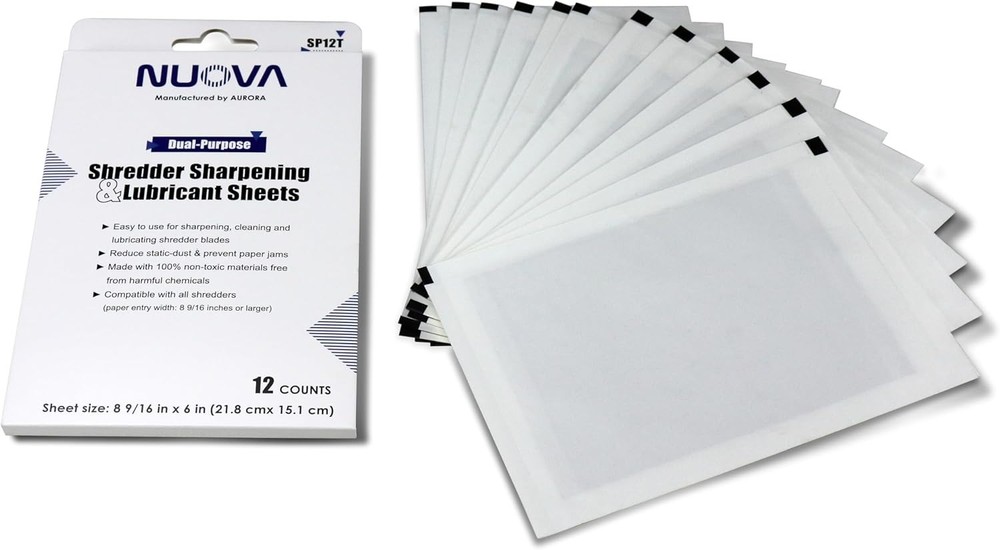 Nuova 12 Count Shredder Sharpening & Lubricant Sheets - Eco-Friendly Solution