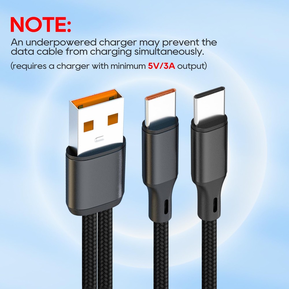 UCEC Dual USB C Cable, 4ft A to Type C Splitter Charging Black