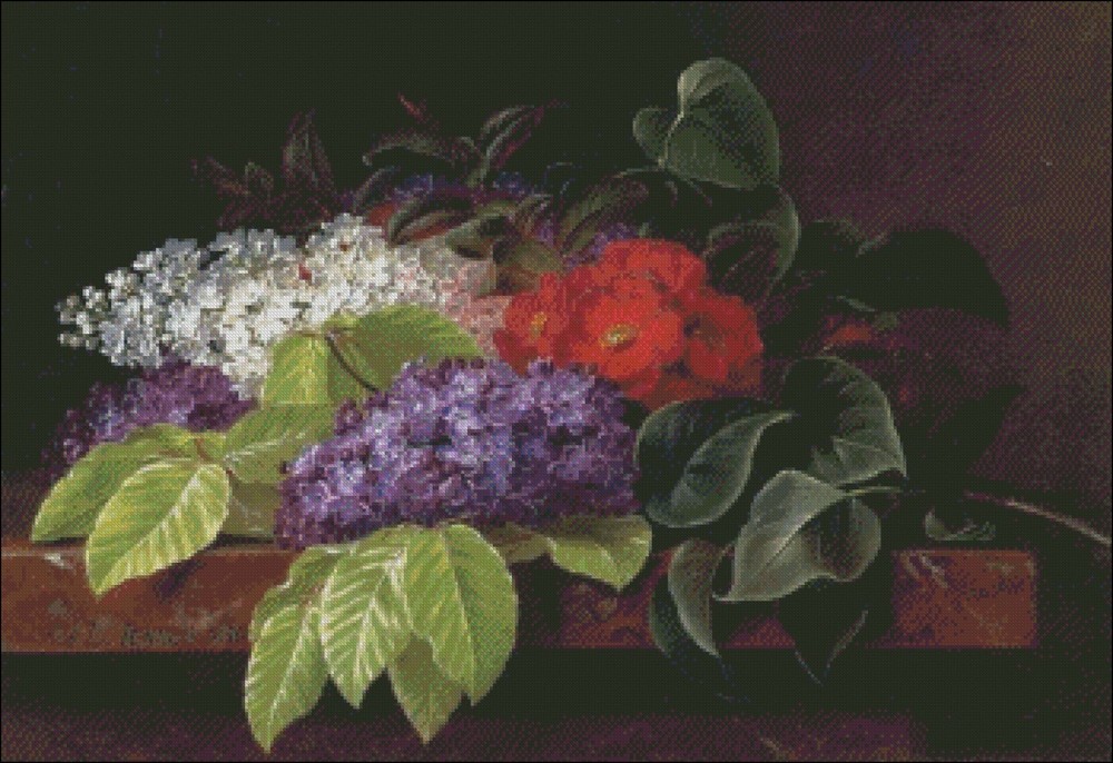Chart Needlework Crafts - Counted Cross Stitch Patterns - Lilac on the Table