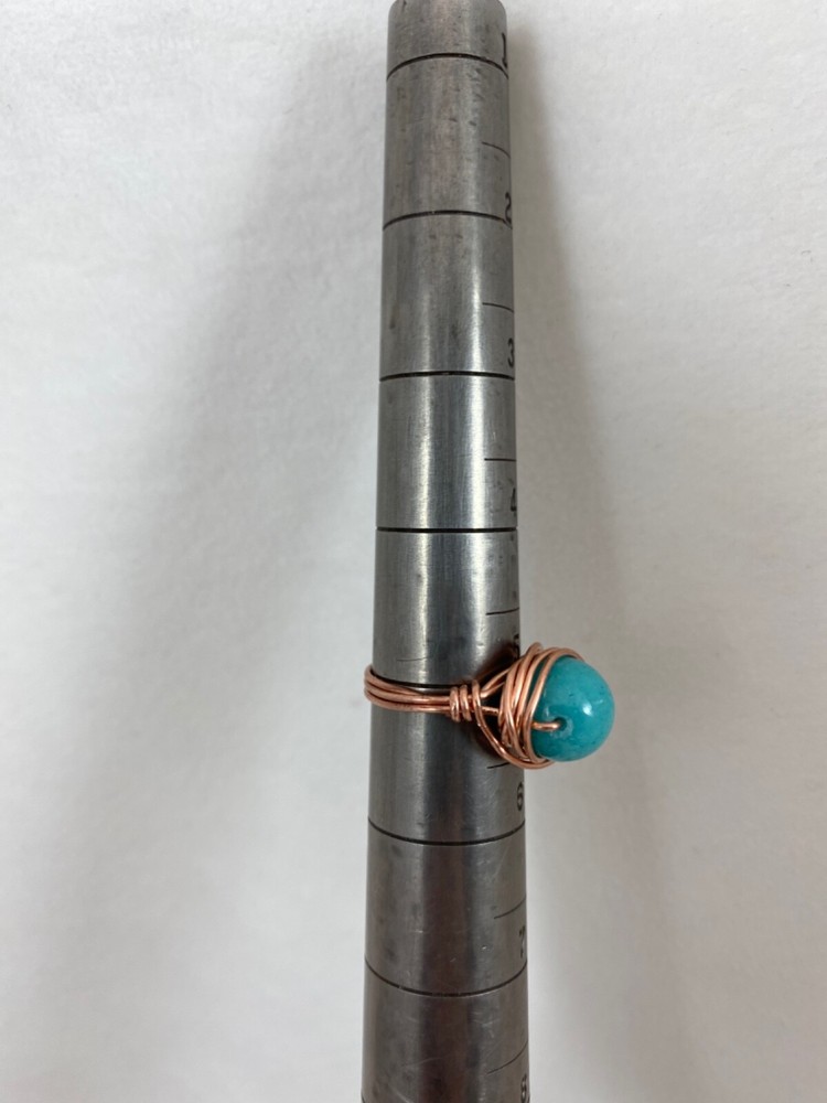 Handmade ~ Copper Wire Wrap ~ Turquoise Glass Ring Size 5 #79