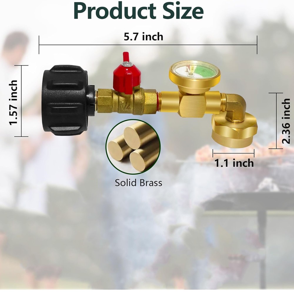 Solid Brass Propane Refill Kit, 90-Deg Elbow, QCC1 with On-Off Control