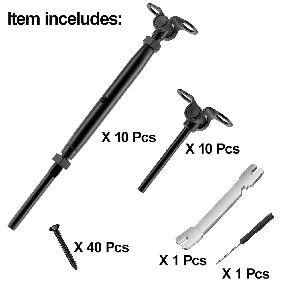 1/8" Black Cable Railing Kit Swage Toggle Turnbuckle Hardware Adjustable 10 Pair
