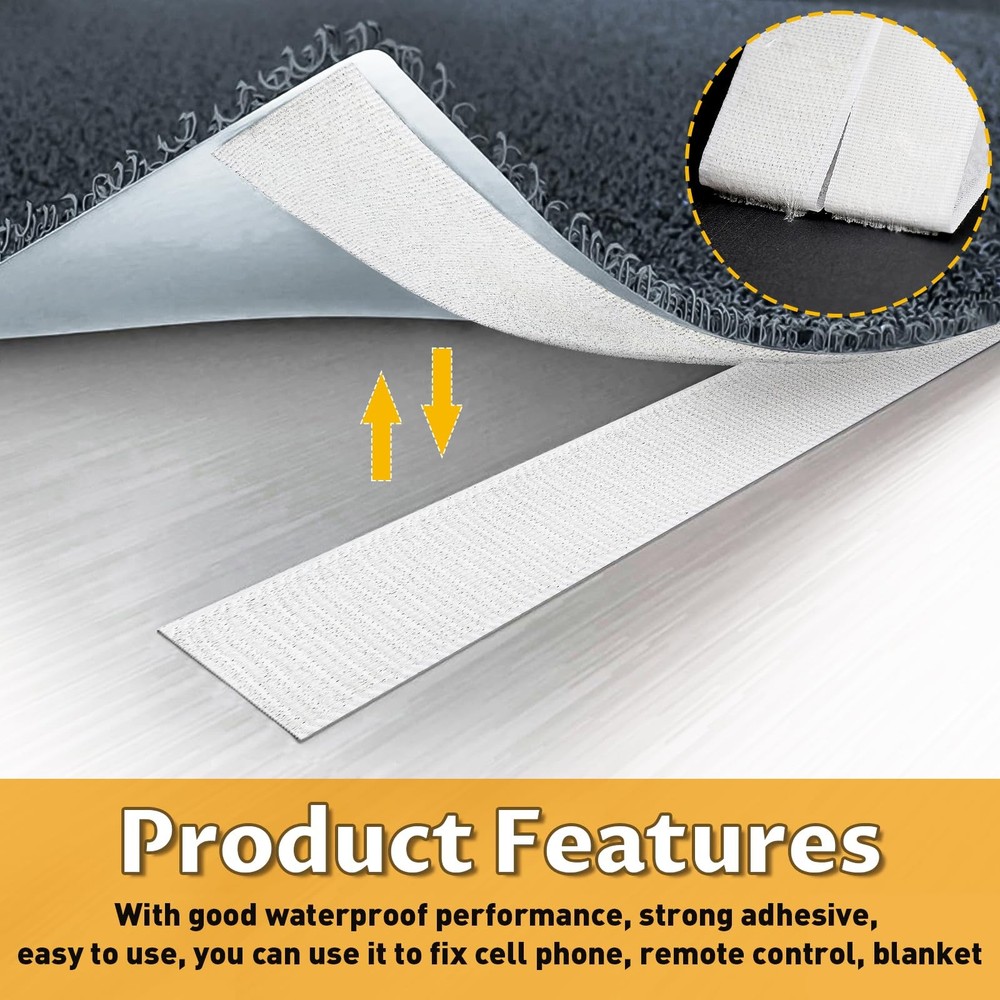 32 Ft × 1 Inch Hook and Loop Strips with Adhesive, 2 Rolls White Self Sticky ...