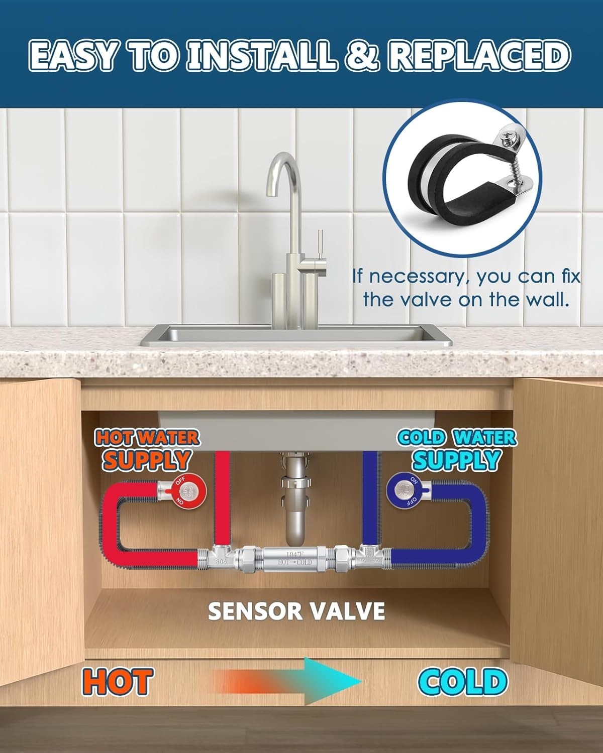 Upgraded Bypass Sensor Valve Kit for Instant Hot Water Reciculating System 304