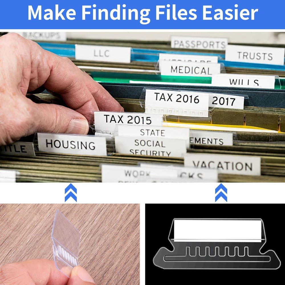 120 Hanging File Folder Tabs + 200 Inserts Clear Plastic Folder Labels