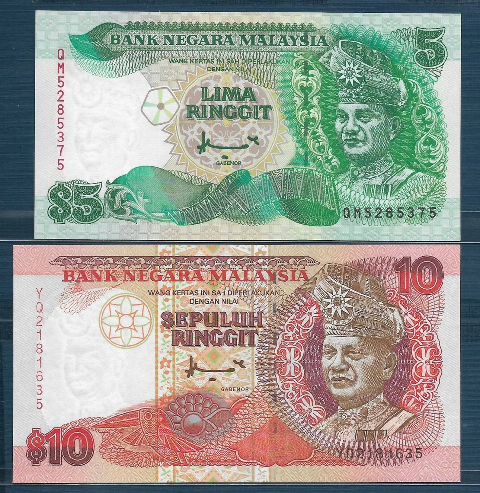 Malaysia 5 10 Ringgit 2 Pcs Lot, 1998 1995, P 35A 36, UNC