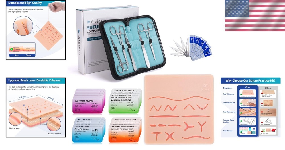 Medical Suture Practice Kit Complete Set with Large Suturing Pad and Tools