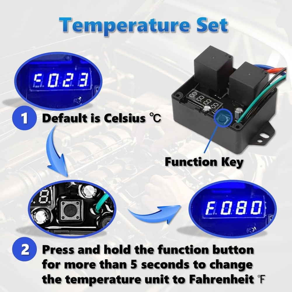 12V/24V Digital Electric Radiator Fan Controller Switch Kit with Adjustable T...