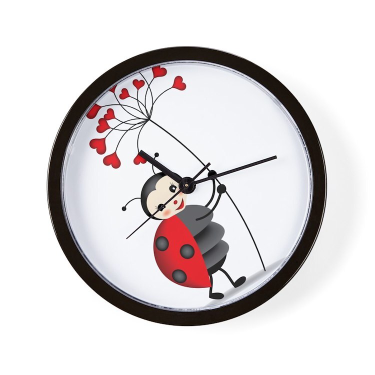 CafePress Ladybug With Heart Tree 10" Wall Clock (1266283209)