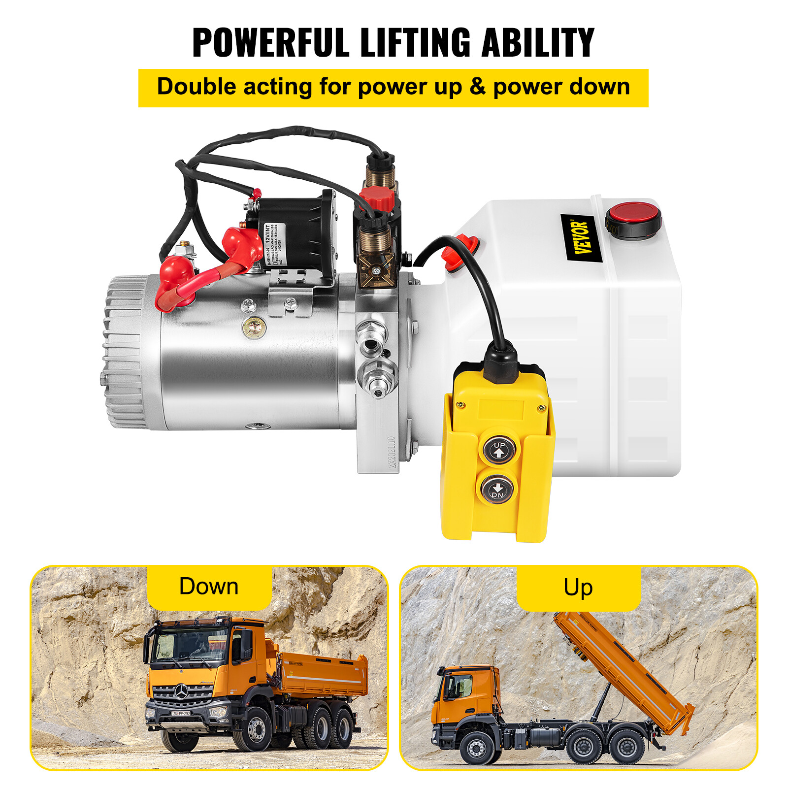 VEVOR 3 Quart 12V KTI Double Acting Hydraulic Pump with Manual Override