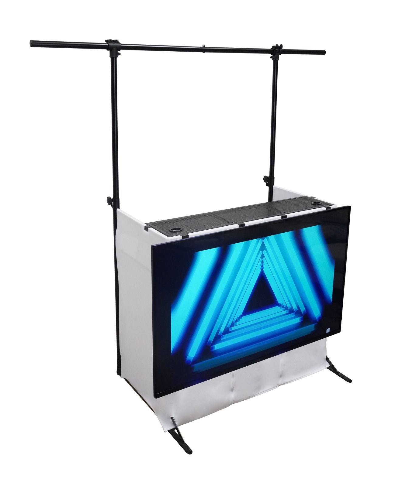 Rockville ROCKBOOTH PRO PACK DJ Booth Table Facade w/70" TV Mount+Lighting Truss
