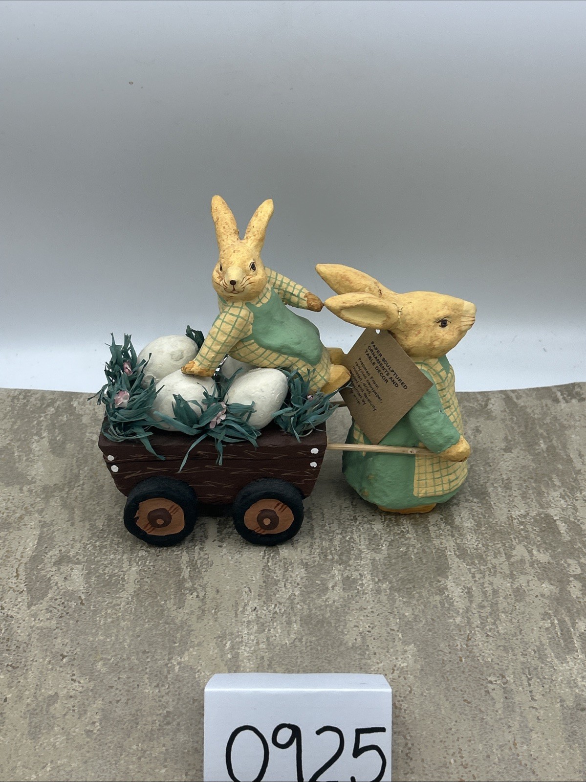 Paper Mache Bunnies With Cart And Eggs Made In Philippines
