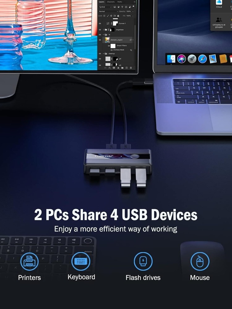 USB 3.0 Switch Selector 2 Computer Sharing 4 Devices Peripheral KVM Switcher Box
