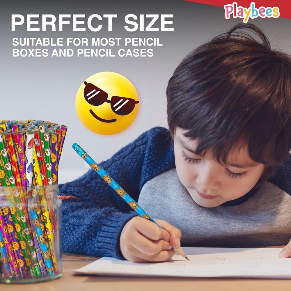 Emoticon Pencils - 36 Pack - Fun & Vibrant Writing Tools with Erasers