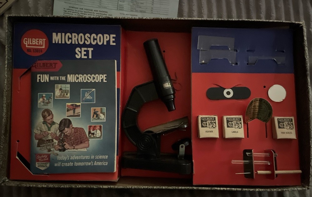 Rare 1958 Gilbert Jr Microscope& Lab Set #13014 Nice Condition