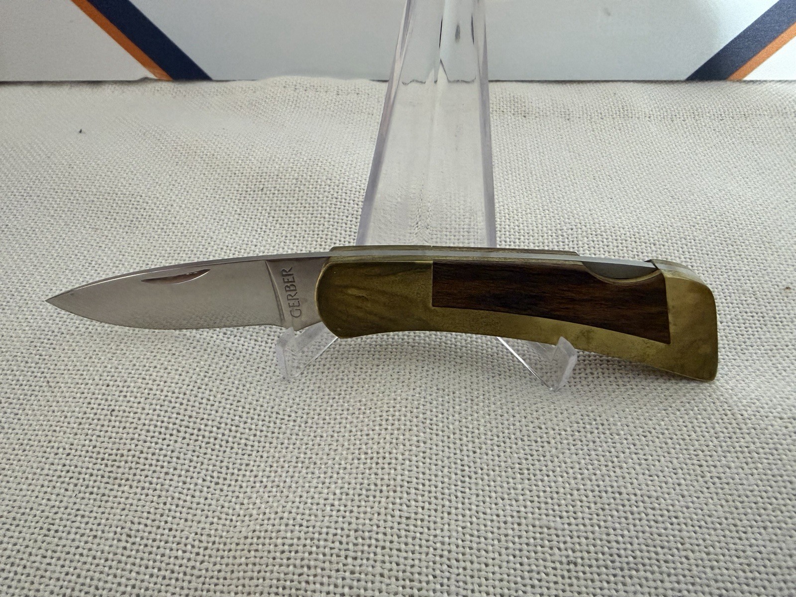 Vintage GERBER Portland OR USA Folding Lockback Knife w/ Sheath & Box Brass/Wood