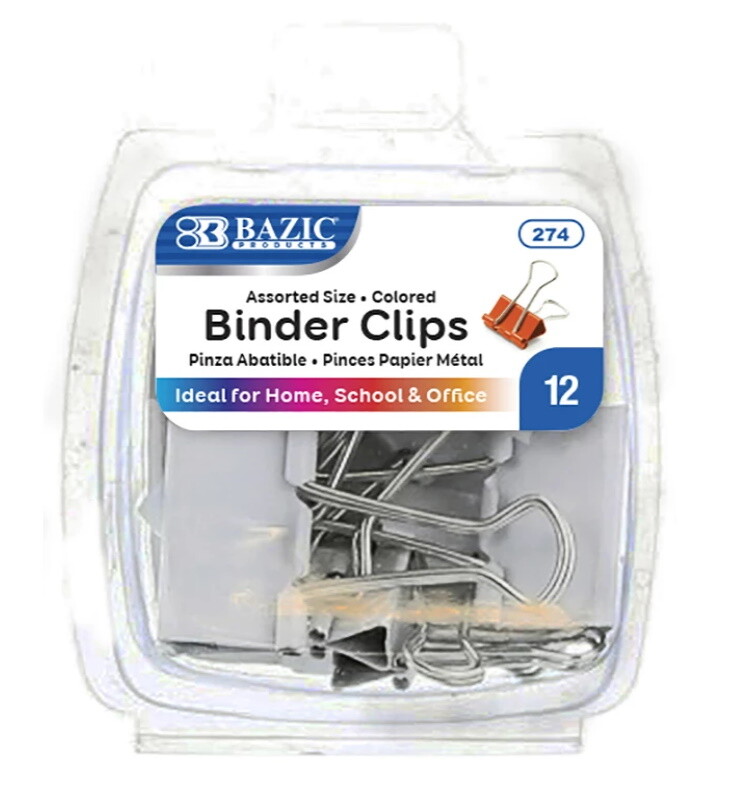 Assorted Size Random Color Binder Clip 12/Pack Efficient Triangular Design Grip