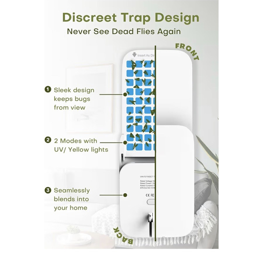 Flying Insect Trap Indoor - Plug-in Fly Catcher and Killers Includes Refills