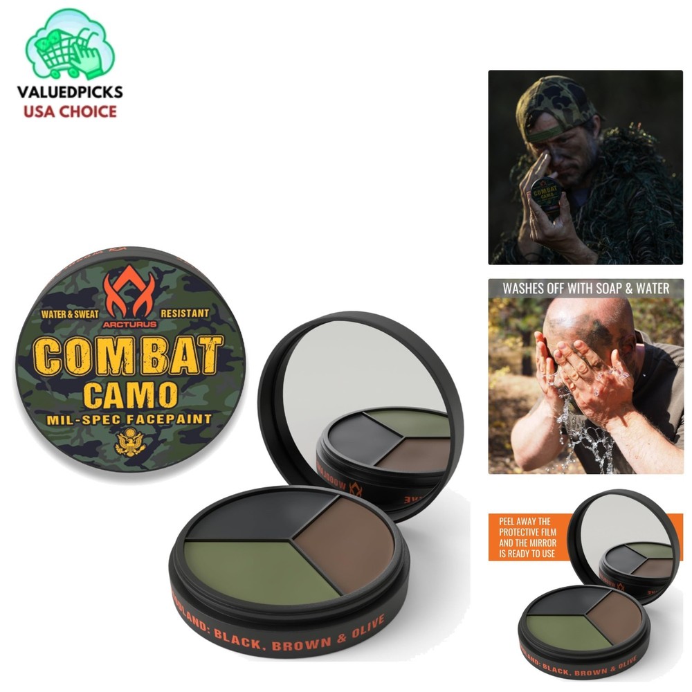 Durable Camo Face Paint - 3 Colors for Tactical Use with Easy Application Mirror