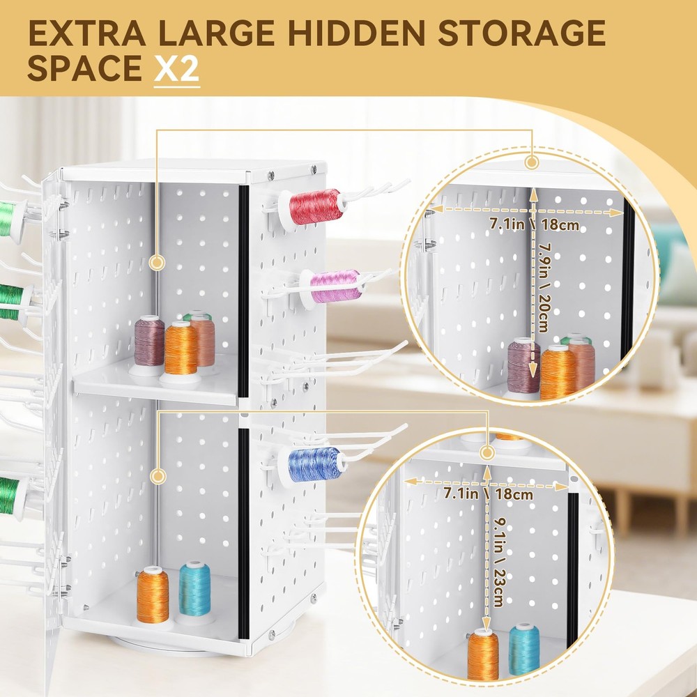 Metal 360° Fully Rotating Thread Rack, Detachable Thread Holder Organizer wit...