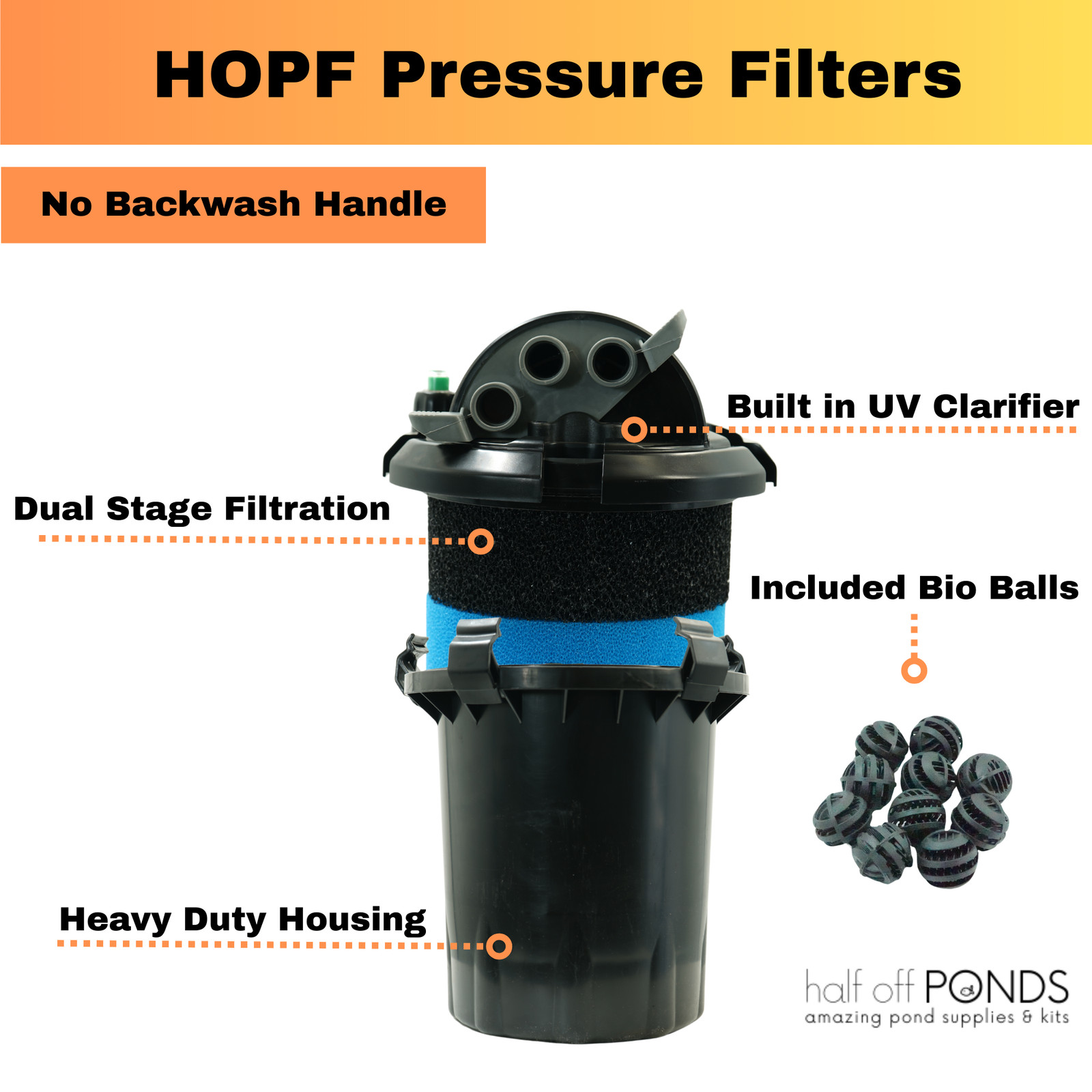 Half Off Ponds HOPPF1000 Pressure Filter 7-Watt UV for Ponds To 1,000 Gallons