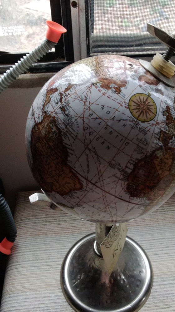 Handcrafted Decorative Tabletop Globe Multicolor with Metal Base Rotating