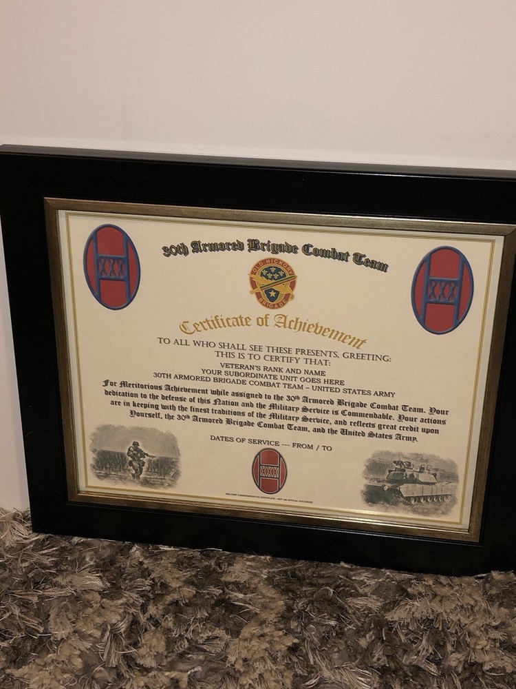 30TH ARMORED BRIGADE COMBAT TEAM - COA / (COMMEMORATIVE CERTIFICATE)