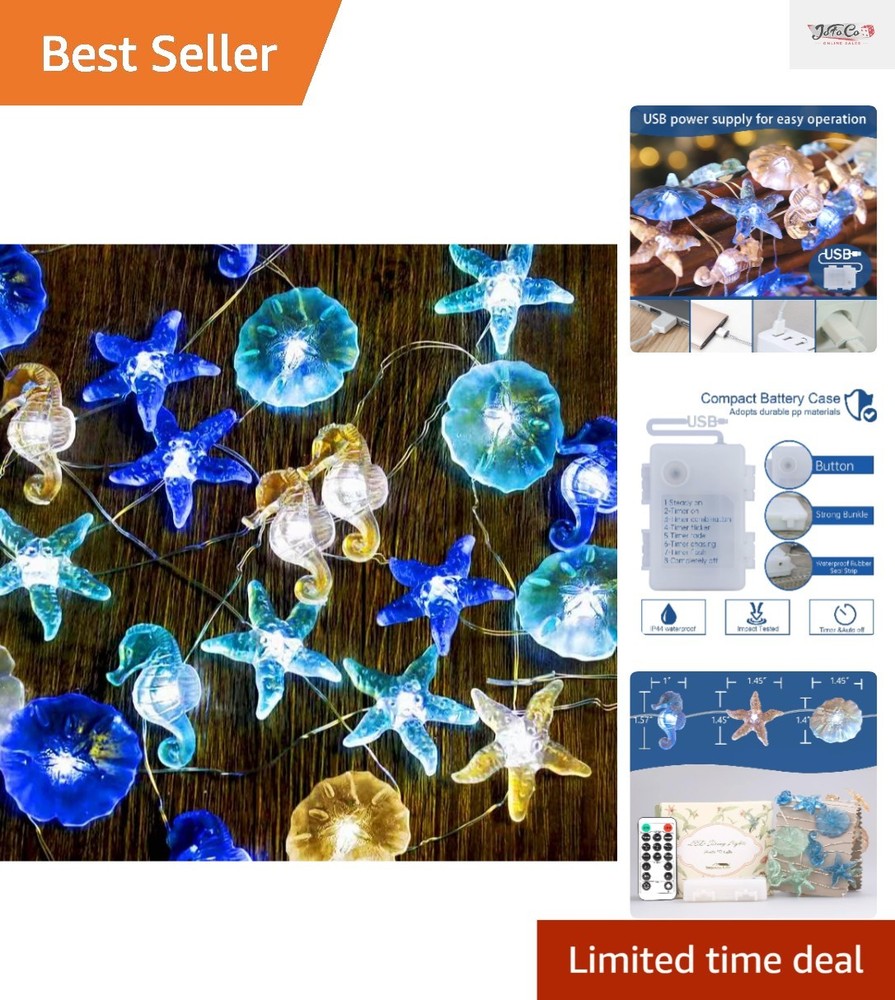 Nautical Ocean Theme String Lights: 30 LEDs with Remote, 10 ft for All Occasions