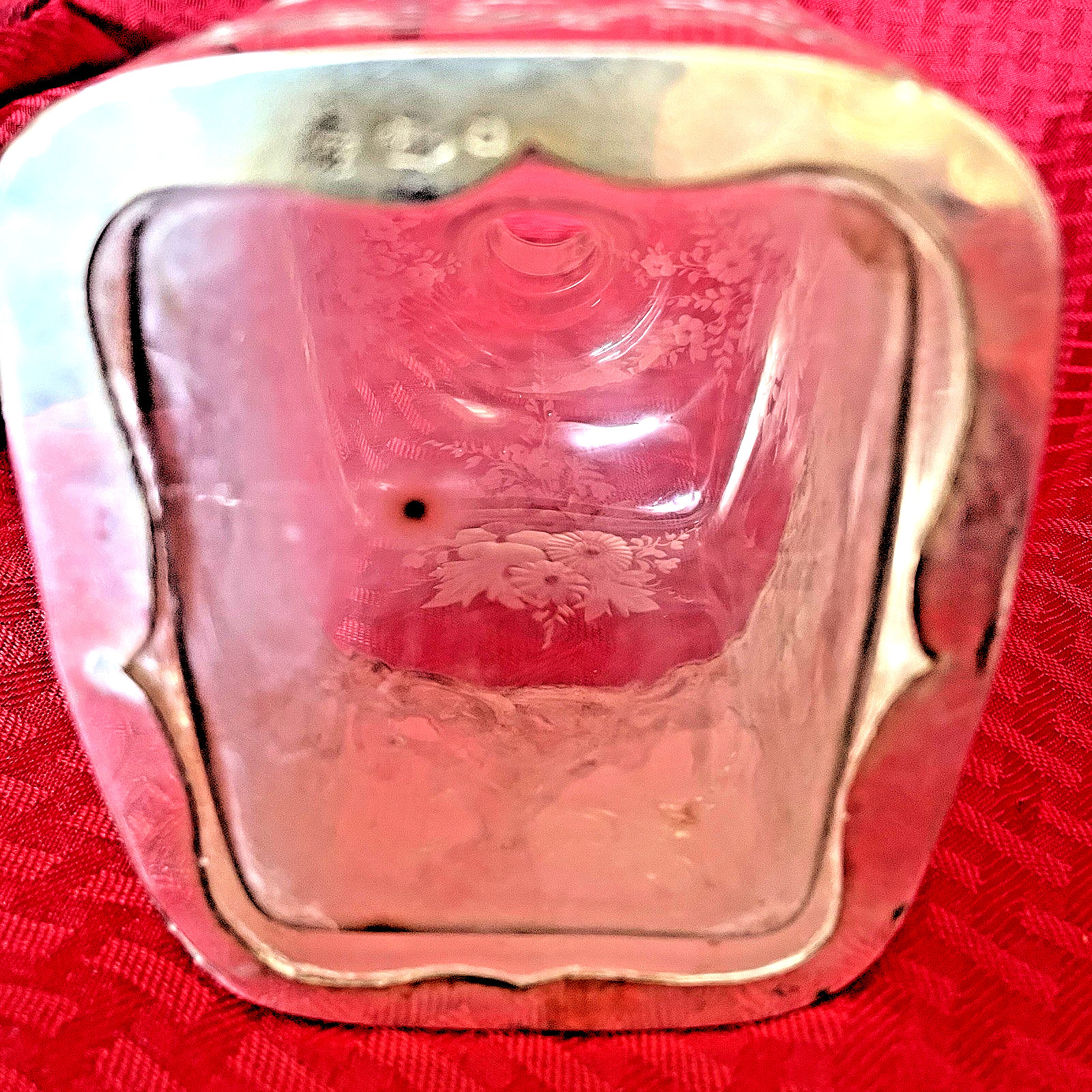 ANTIQUE GERMAN HANAU .800 SILVER OVERLAY ON ETCHED DECANTER