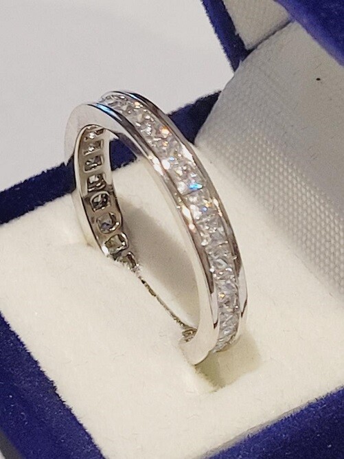 CLEARANCE Princess simulated Moissanite Eternity Band Wedding Ring Sterling