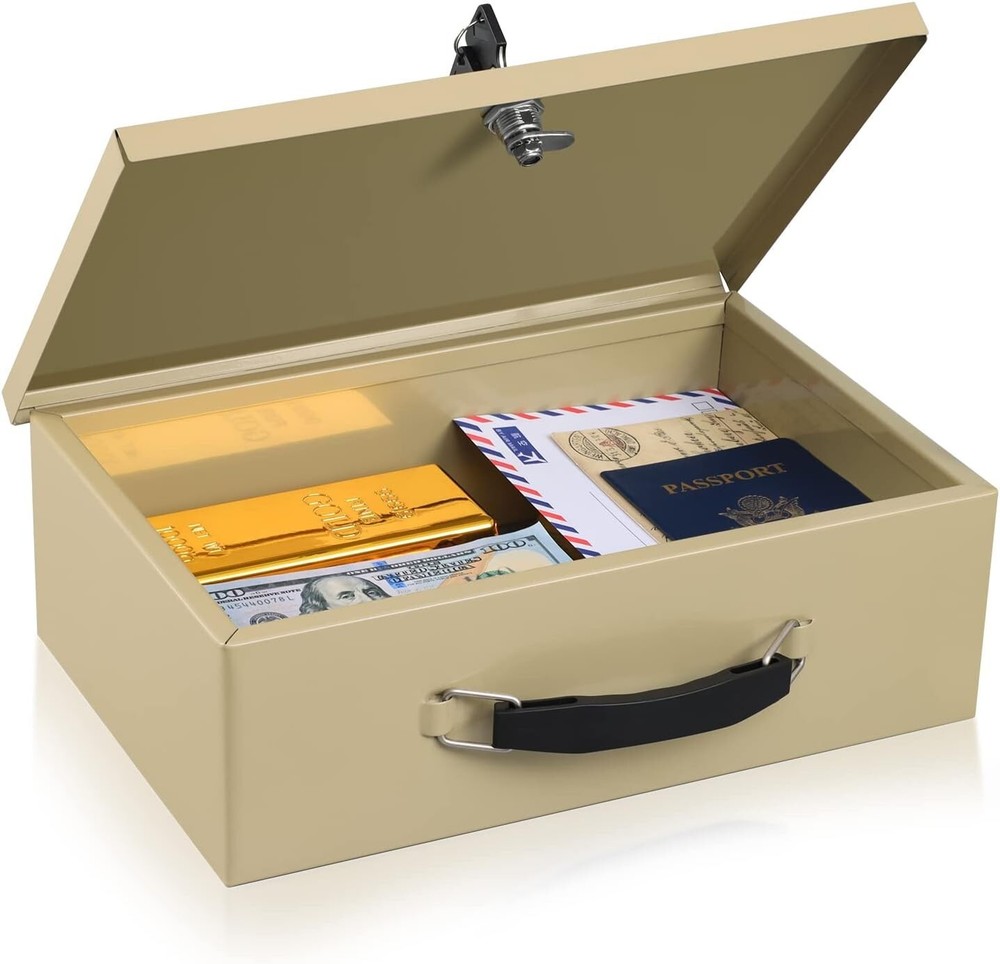 Fireproof Document Metal Box W Key Lock - Safe Storage for Valuables & Documents