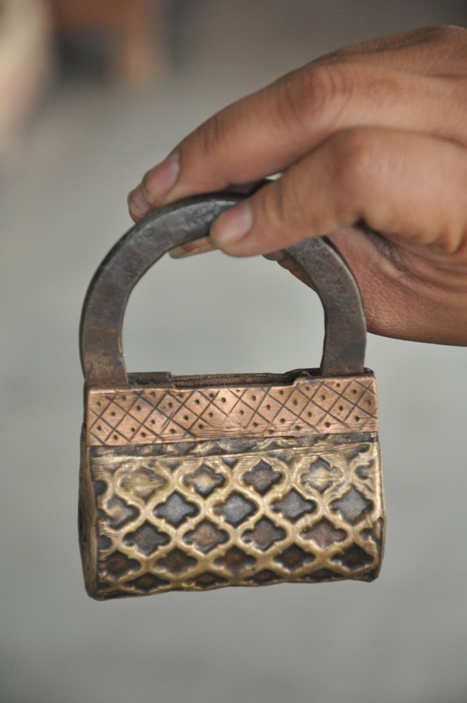 Vintage Iron Solid Brass Fitted Engraved Handcrafted Screw Padlock