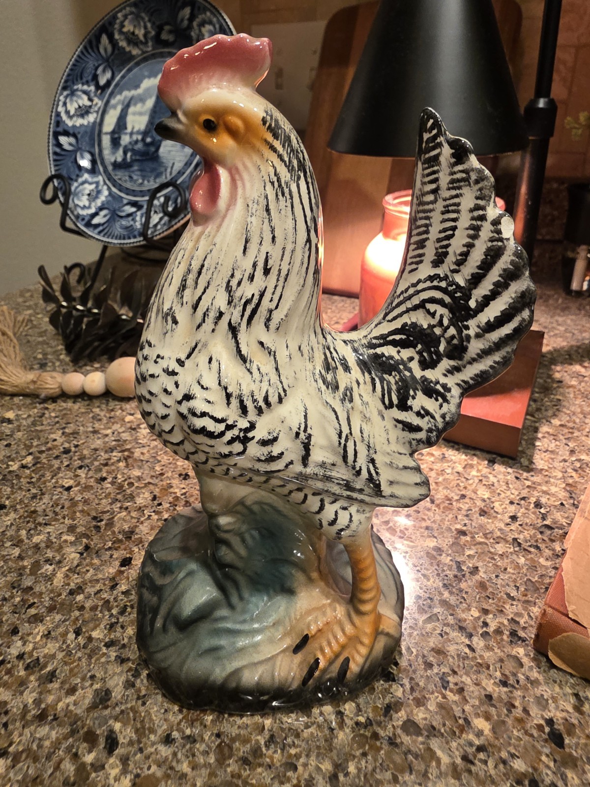 Vintage Rooster Hen Farmhouse Ceramic Porcelain Mid Century 8.5 inches