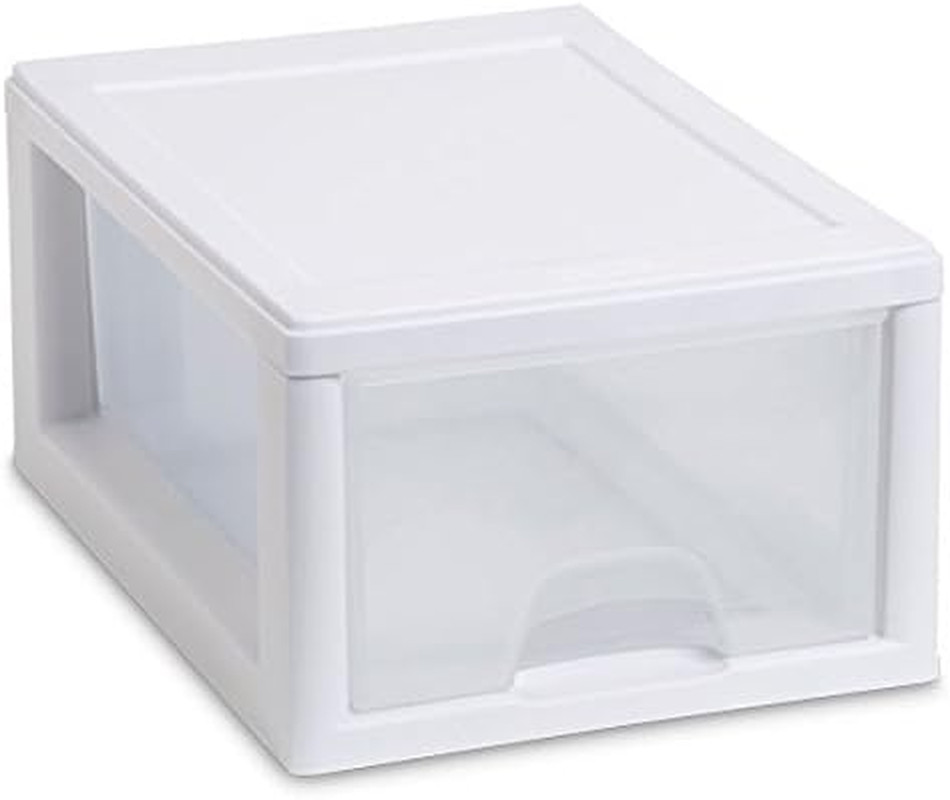 20518006 6 Quart/5.7 Liter Stacking Drawer, White Frame with Clear Drawer,(Pack