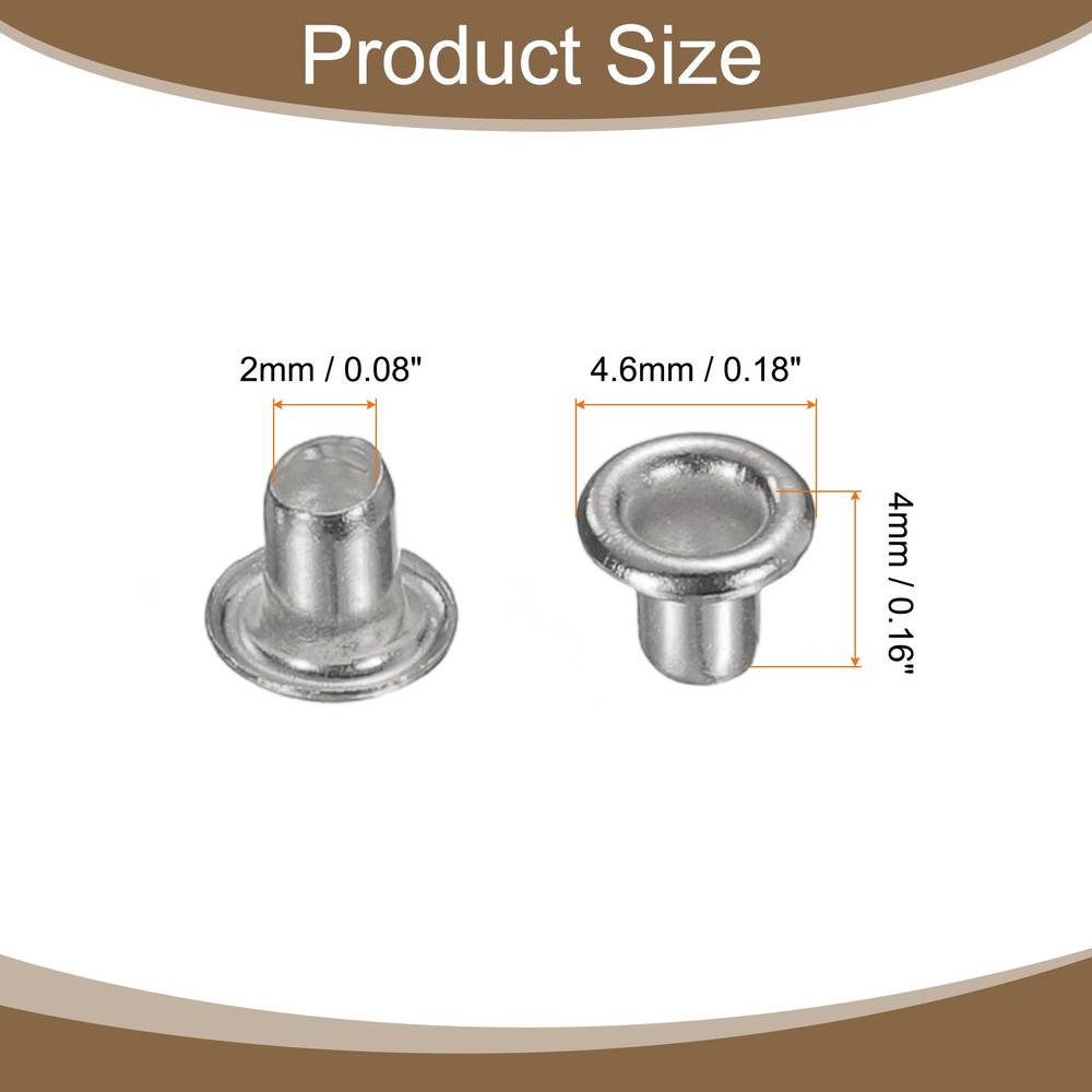 100Pcs Grommets Eyelets Kit 2mm Brass Eyelets, Silver