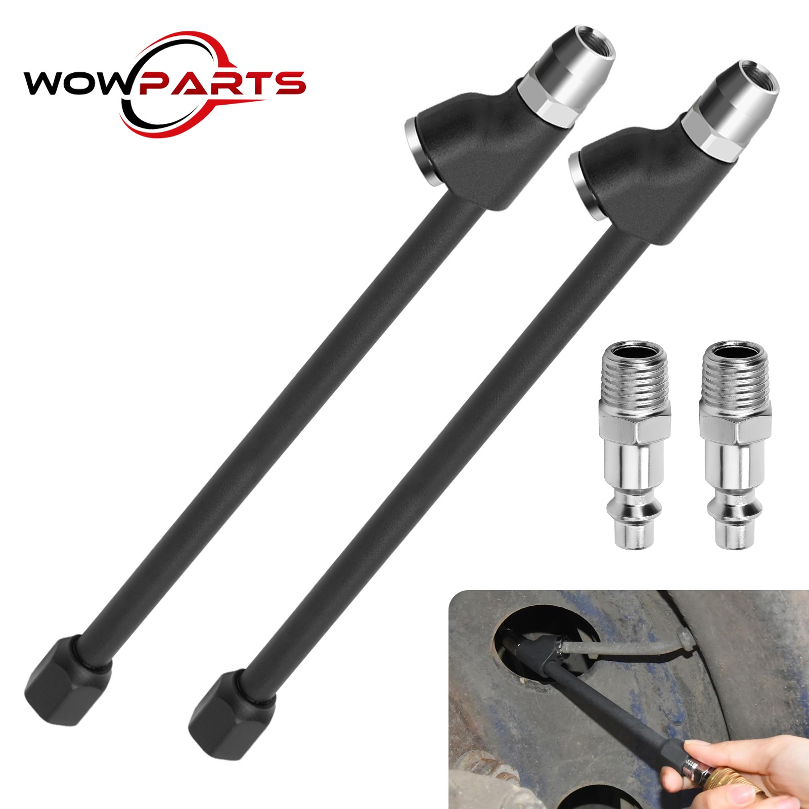 2pcs Extended Reach Dual Head Air Chuck Set 13in Lock On Tire Inflator Car Truck
