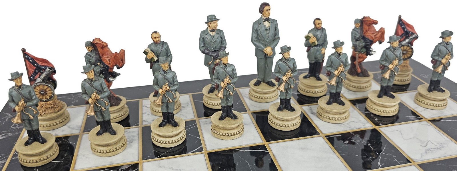 US Civil War Generals Chess Set w/ 16.5" Alpha Numeric Black Marble Color Board